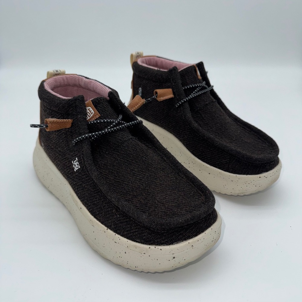 Hey Dude Wendy Peak Hi Dark Brown Wool Blend Platform Ankle Boots Womens 7